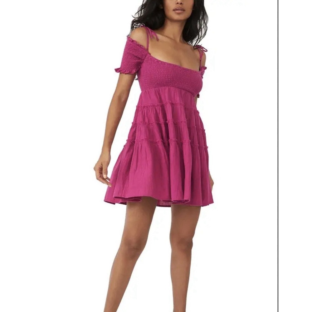 FREE PEOPLE Happy With You Cold Shoulders Mini Dress Ruffle Tiered Women's Sz XL